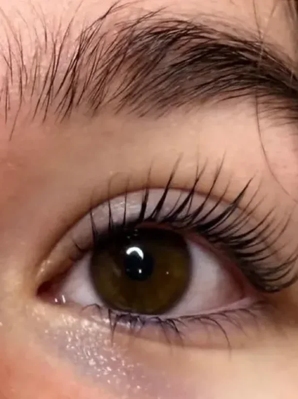 Nahaufnahme desselben Auges nach dem Lash Lifting bei Skin Society